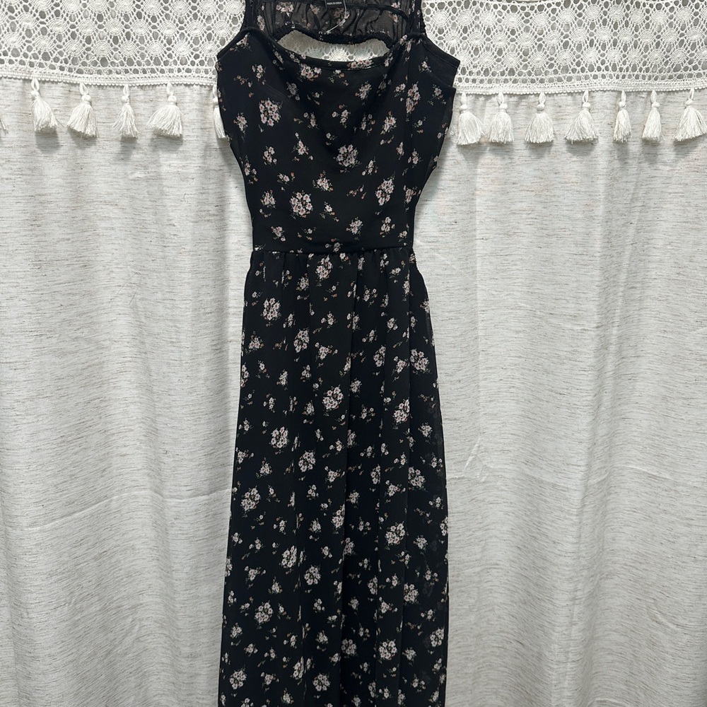 Floral Black Sleeveless Dress